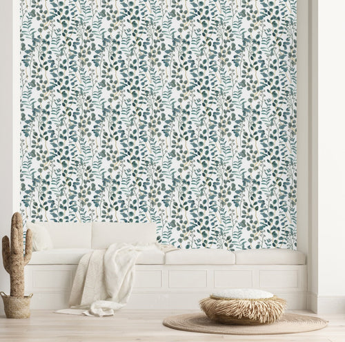 Voguish Dark Blue Leaves Wallpaper Chic