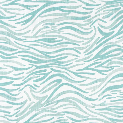 Gathered Bedskirt in Babur Cancun Blue Watercolor Wavy Stripe