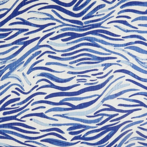 Tailored Tier Curtains in Babur Commodore Blue Watercolor Wavy Stripe