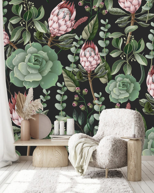 Protea and Succulents Wallpaper