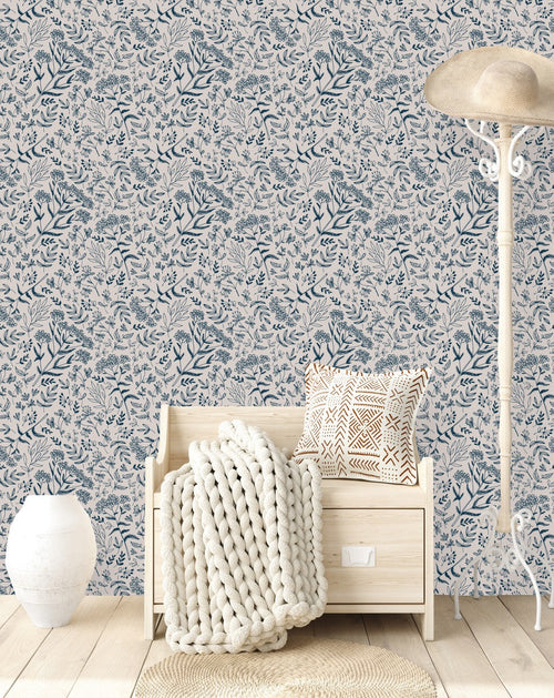 Pink Wallpaper with Wiildflowers