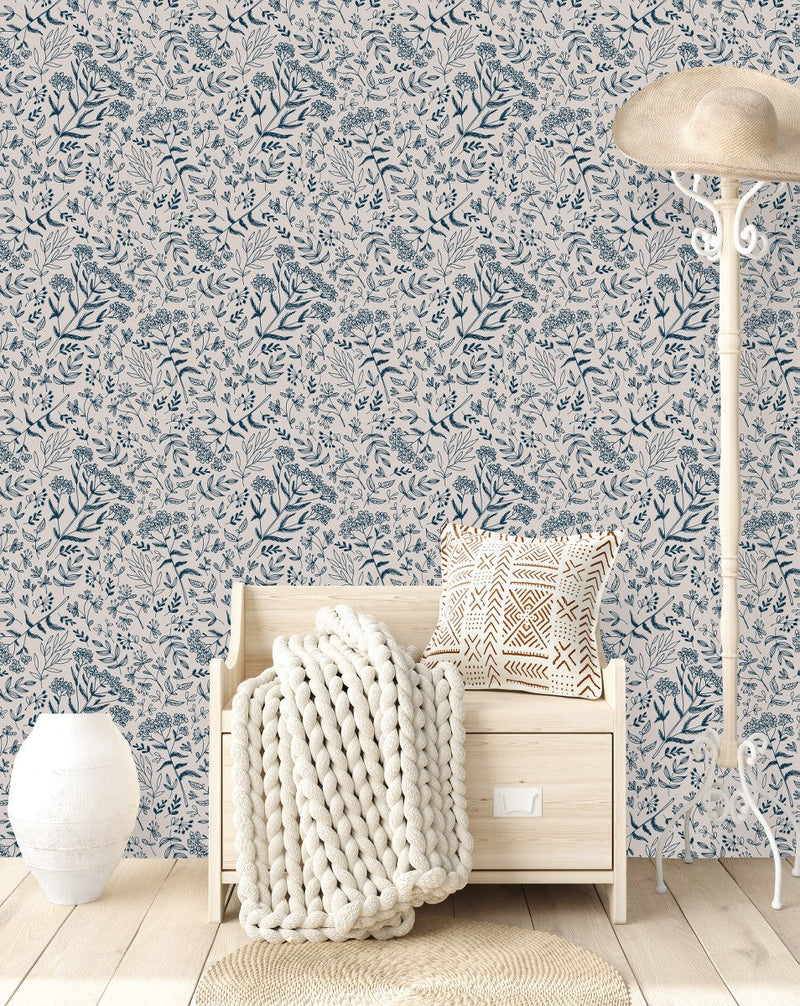 Pink Wallpaper with Wiildflowers