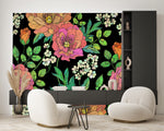Black Wallpaper with Brightly Flowers