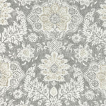 Tailored Tier Curtains in Belmont Mist Pale Gray Floral Damask