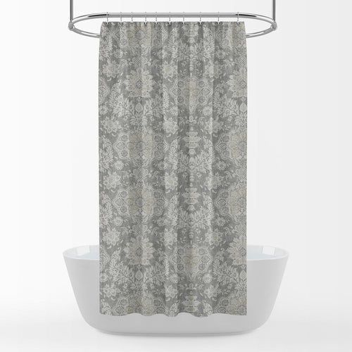 Shower Curtain in Belmont Mist Pale Gray Floral Damask
