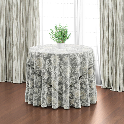 Round Tablecloth in Belmont Mist Pale Gray Floral Damask