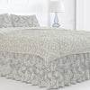 Gathered Bedskirt in Belmont Mist Pale Gray Floral Damask