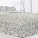 Gathered Bedskirt in Belmont Mist Pale Gray Floral Damask