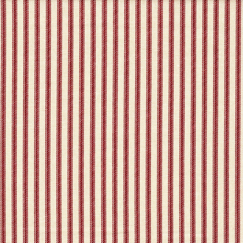 Gathered Bedskirt in Farmhouse Red Traditional Ticking Stripe on Beige