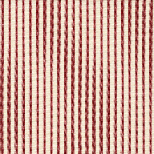 Tailored Tier Curtains in Farmhouse Red Traditional Ticking Stripe on Beige