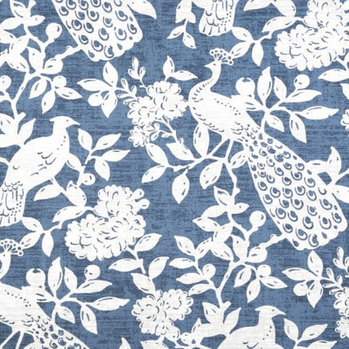 Round Tablecloth in Birdsong Navy Blue Bird Toile, Large Scale