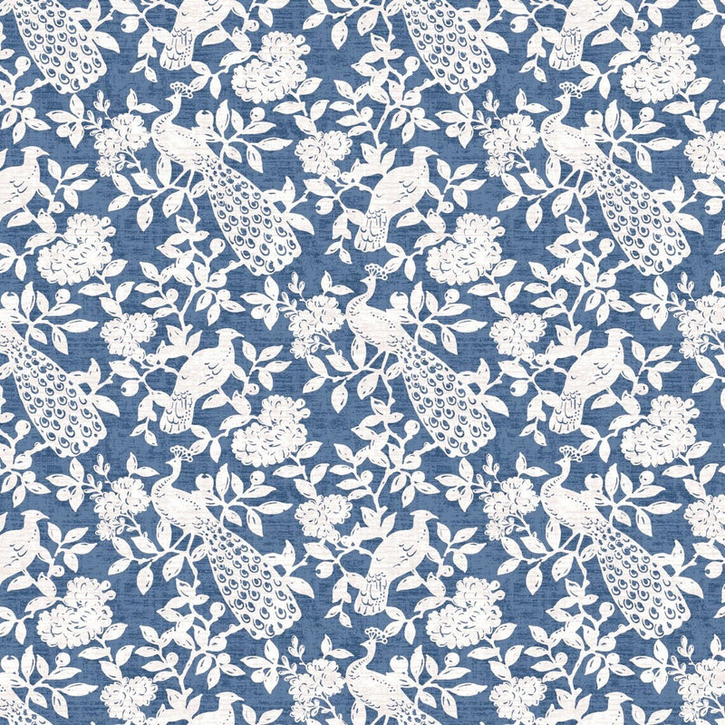 Gathered Bedskirt in Birdsong Navy Blue Bird Toile, Large Scale