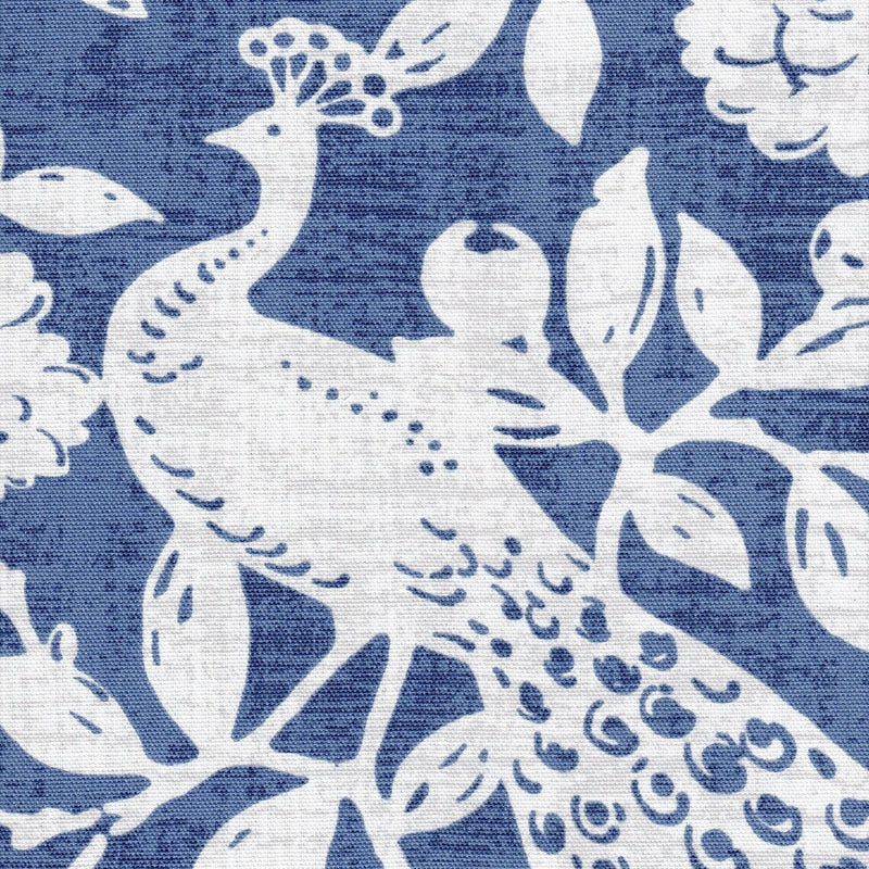 Rod Pocket Curtain Panels Pair in Birdsong Navy Blue Bird Toile, Large Scale