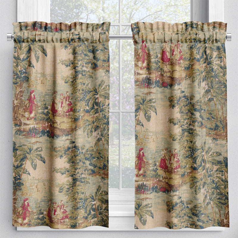 Tailored Tier Curtains in Bosporus Antique Red Toile