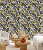 Voguish Pineapple and Flowers Wallpaper Tasteful