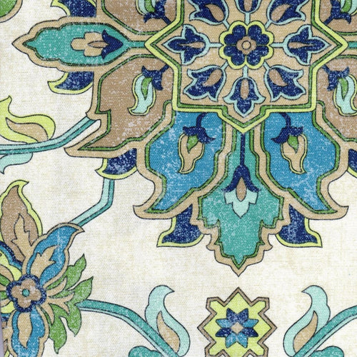 Rod Pocket Curtain Panels Pair in Brooklyn Ocean Jacobean Floral Large Scale