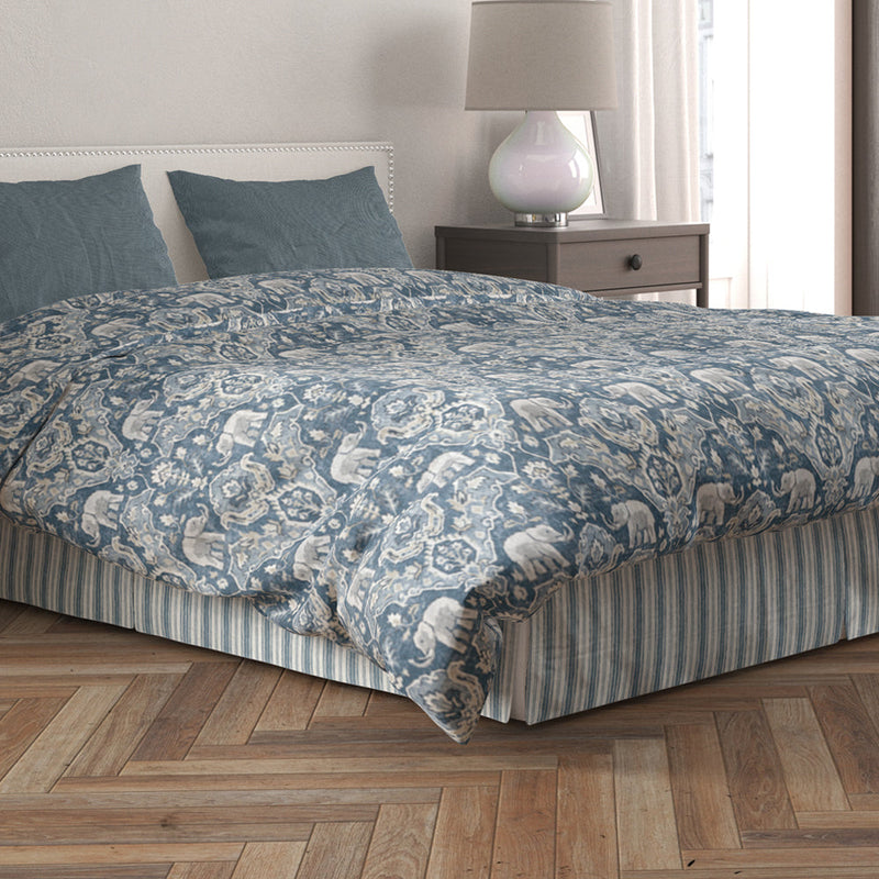 Tailored Bedskirt in Brunswick Denim Blue Stripe