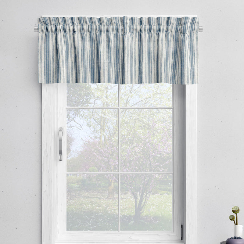 Tailored Valance in Brunswick Denim Blue Stripe