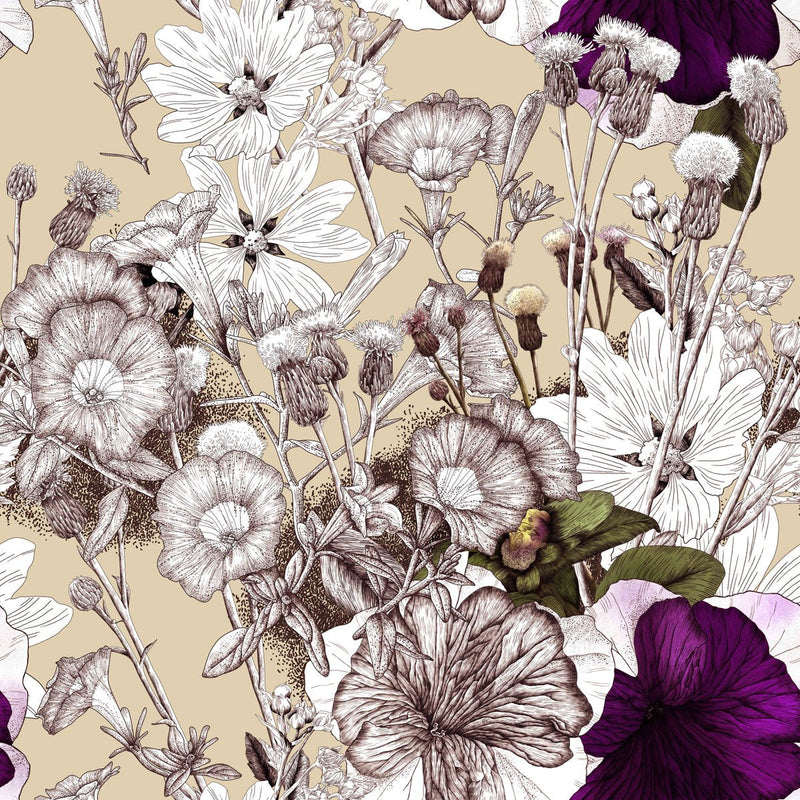 Stylish Modern Beige Floral Wallpaper