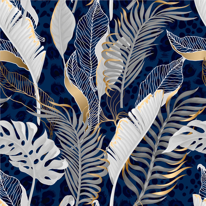 Dark Blue Wallpaper with Palm Leaves
