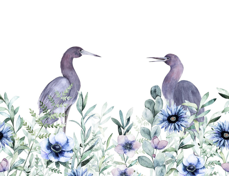 Modish Birds between Flowers Wallpaper