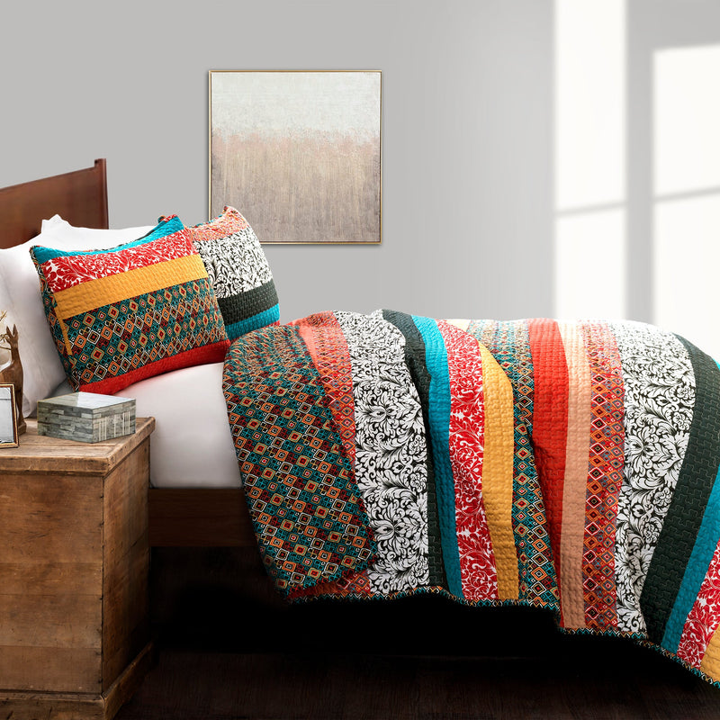 Boho Stripe 3 Piece Quilt Set