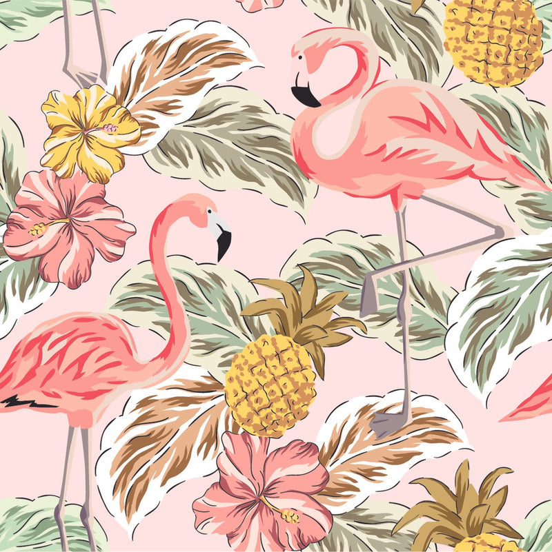 Pink Wallpaper with Pink Flamingos