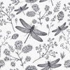Botanical Wallpaper with Dragonflies