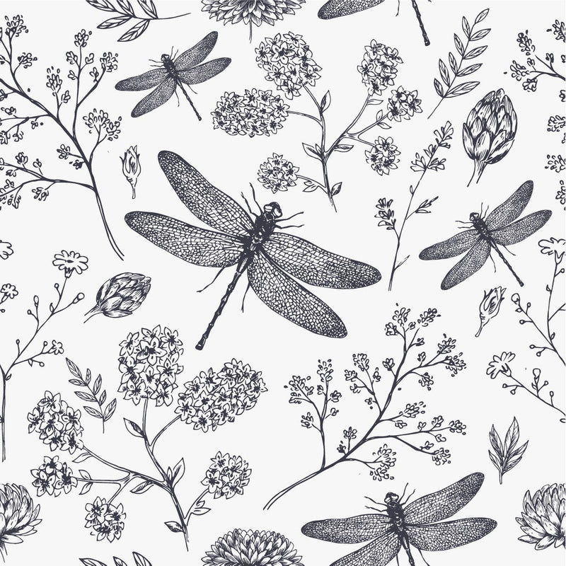 Botanical Wallpaper with Dragonflies