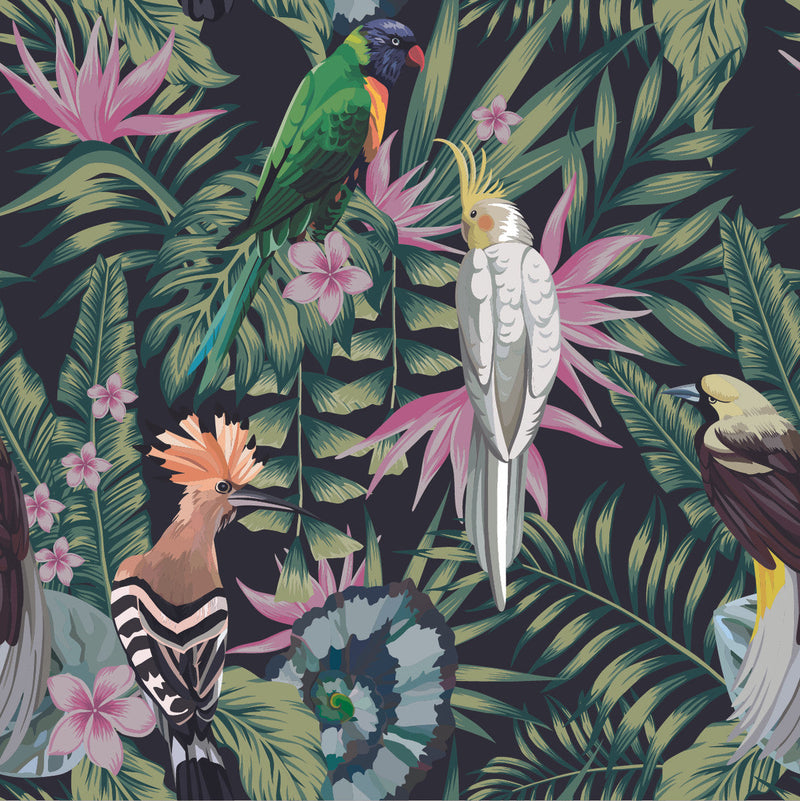 Modish Exotic Birds Wallpaper Chic