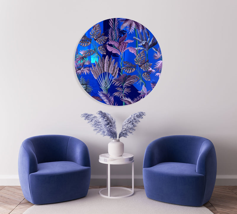 Purple Palm Leaves Printed Mirror Acrylic Circles