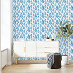 Contemporary Blue Fern Leaves Wallpaper Vogue