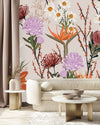 Pink Wallpaper with Exotic Flowers
