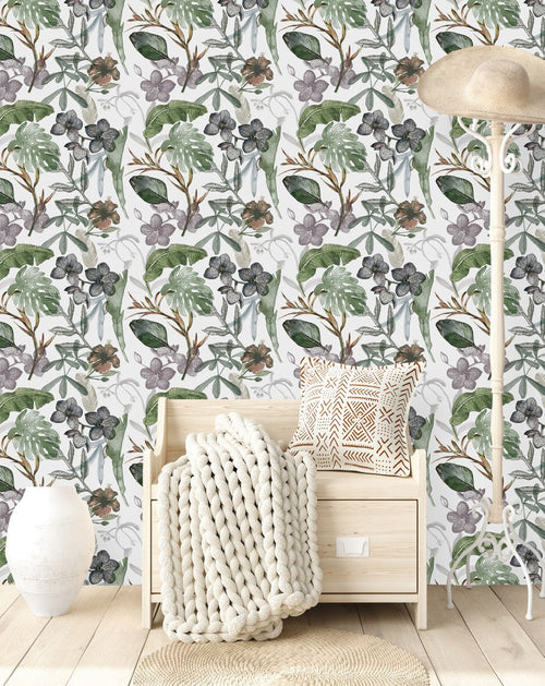 Floral Wallpaper and Leaves