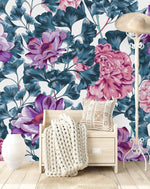Modish Modern Pink and Violet Flowers Wallpaper