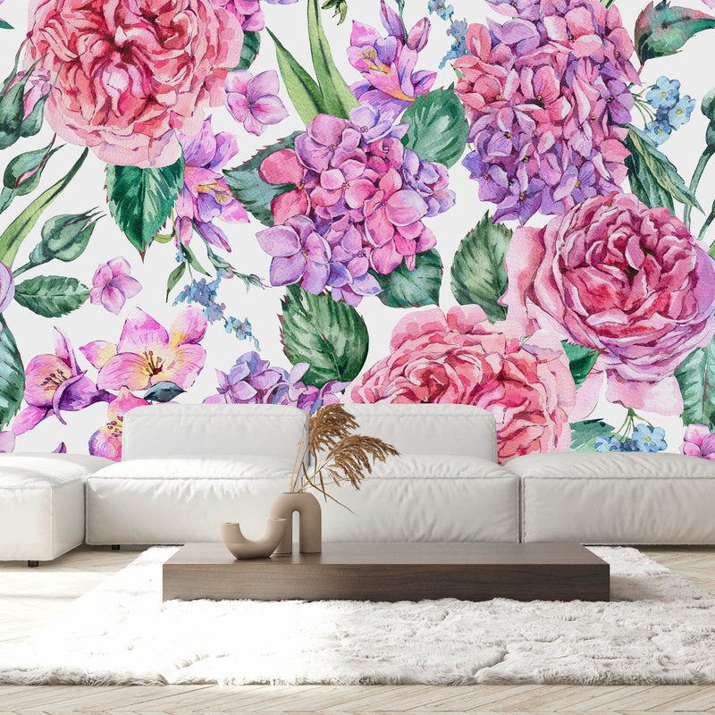 Modish Modern Pink Flowers Wallpaper