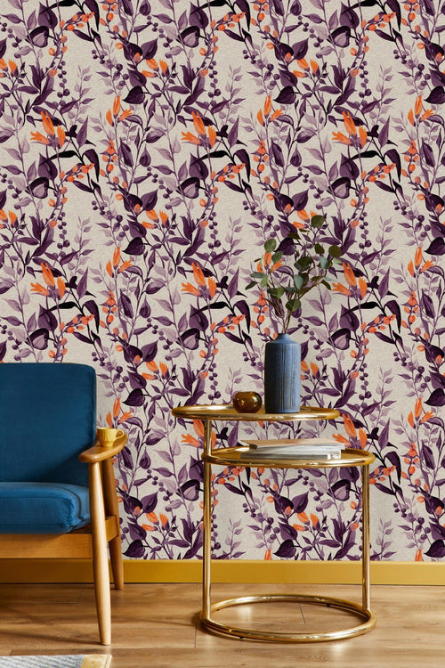 Purple and Orange Botanical Wallpaper