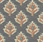 Rod Pocket Curtain Panels Pair in Carter Clay Block Print Botanical Design- Small Scale