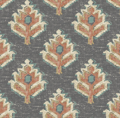 Rod Pocket Curtain Panels Pair in Carter Clay Block Print Botanical Design- Small Scale