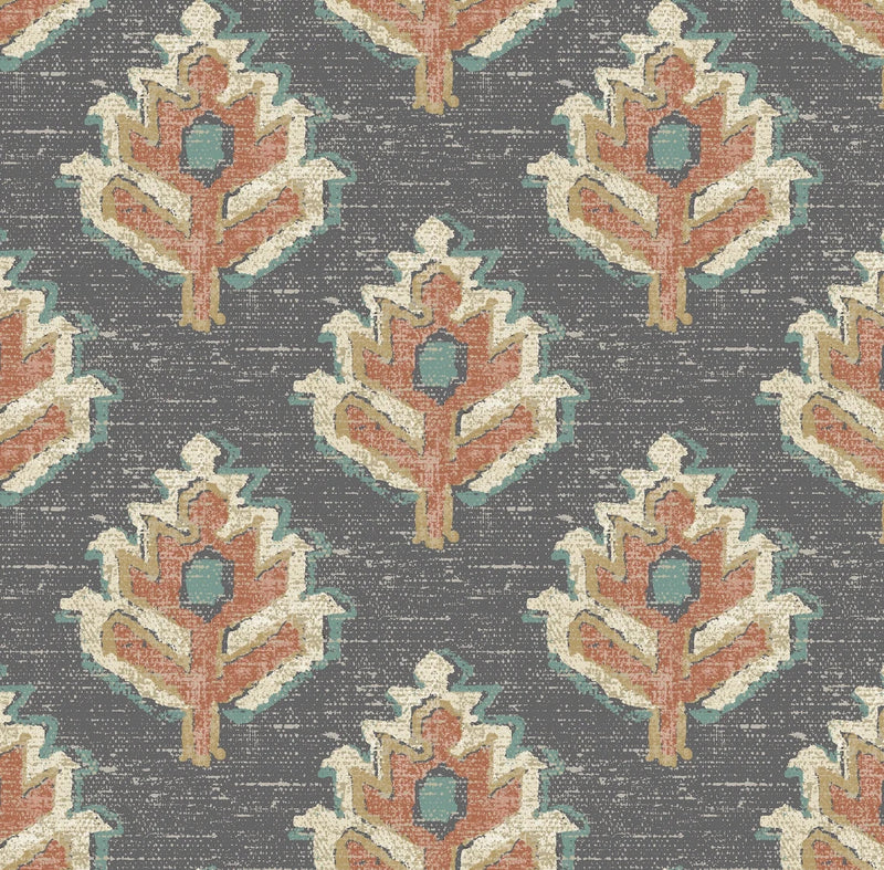 Rod Pocket Curtain Panels Pair in Carter Clay Block Print Botanical Design- Small Scale