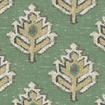 Rod Pocket Curtain Panels Pair in Carter Meadow Green Block Print Botanical Design- Small Scale