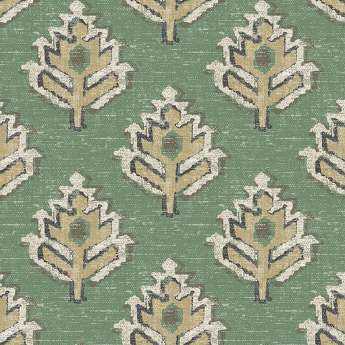 Gathered Bedskirt in Carter Meadow Green Block Print Botanical Design- Small Scale