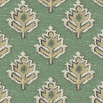 Rod Pocket Curtain Panels Pair in Carter Meadow Green Block Print Botanical Design- Small Scale