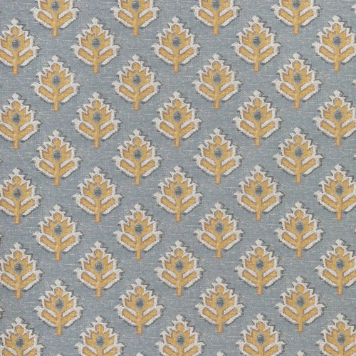 Rod Pocket Curtain Panels Pair in Carter Saffron Yellow Block Print Botanical Design- Small Scale