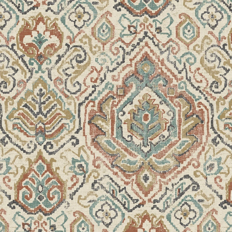 Rod Pocket Curtain Panels Pair in Cathell Clay Medallion Weathered Persian Rug Design- Large Scale