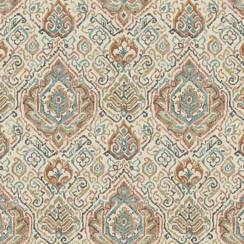 Gathered Bedskirt in Cathell Clay Medallion Weathered Persian Rug Design- Large Scale