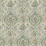 Gathered Bedskirt in Cathell Meadow Green Medallion Weathered Persian Rug Design- Large Scale