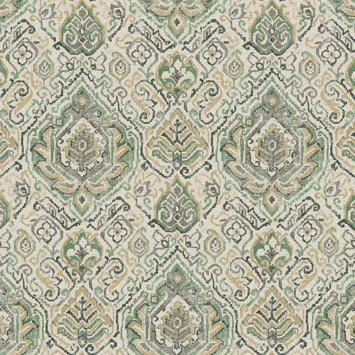 Gathered Bedskirt in Cathell Meadow Green Medallion Weathered Persian Rug Design- Large Scale