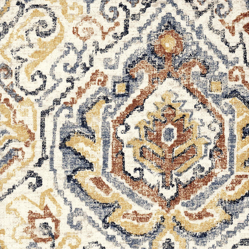 Gathered Bedskirt in Cathell Saffron Yellow Medallion Weathered Persian Rug Design- Large Scale