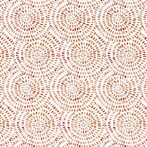 Gathered Bedskirt in Cecil Potters Wheel Terracotta Brown Watercolor Circular Dot Geometric